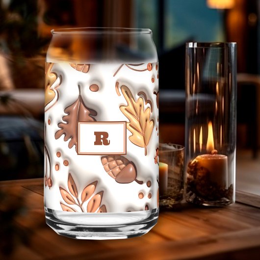 Automne Feuilles d'automne Acorn 3D Monogramme mod