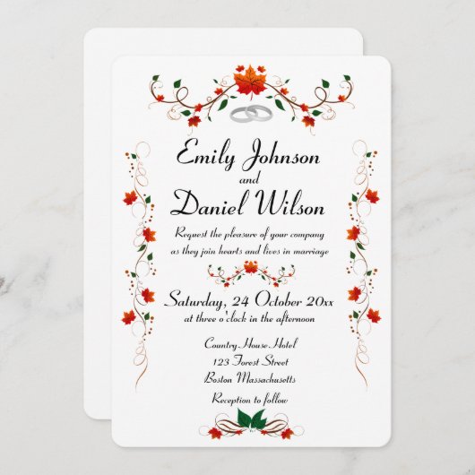 Automne Feuilles d'automne Faire-part de mariage (Devant / Derrière)