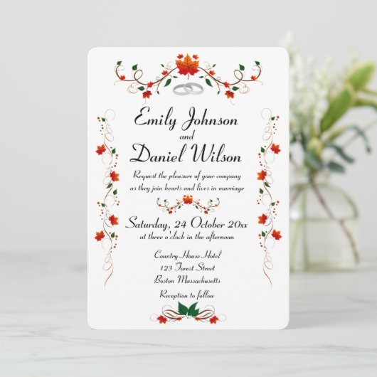 Automne Feuilles d'automne Faire-part de mariage (Debout devant)