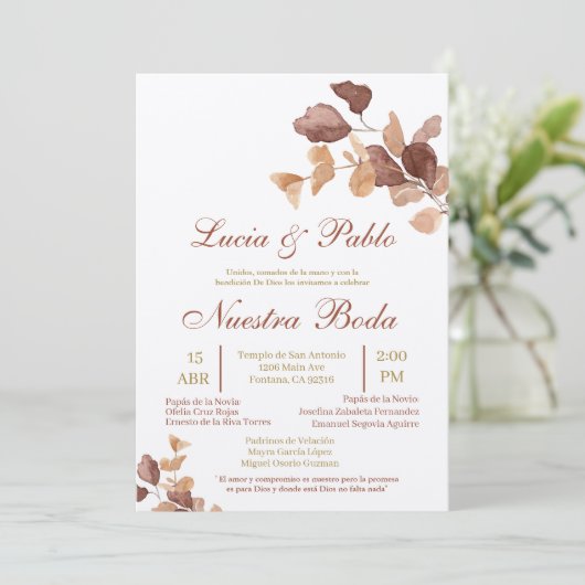 Automne Feuilles Faire-part de mariage en espagnol (Debout devant)