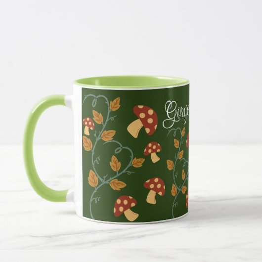 Automne Feuilles Mug de champignons avec nom modif (Gauche)