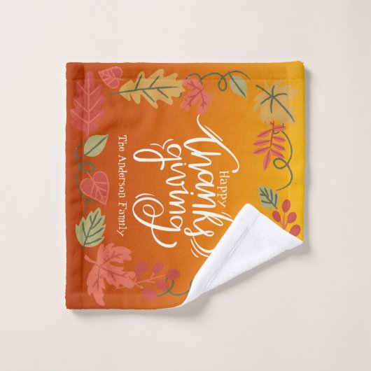 Automne Feuilles Orange Green Bon thanksgiving (Gant de toilette)
