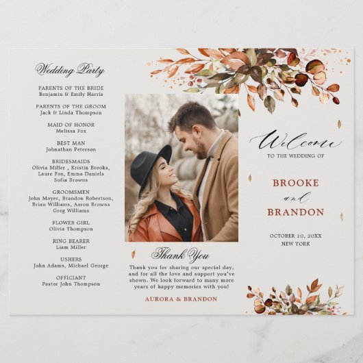 Automne Feuilles Russe Mariage campagnard Programm (Devant)