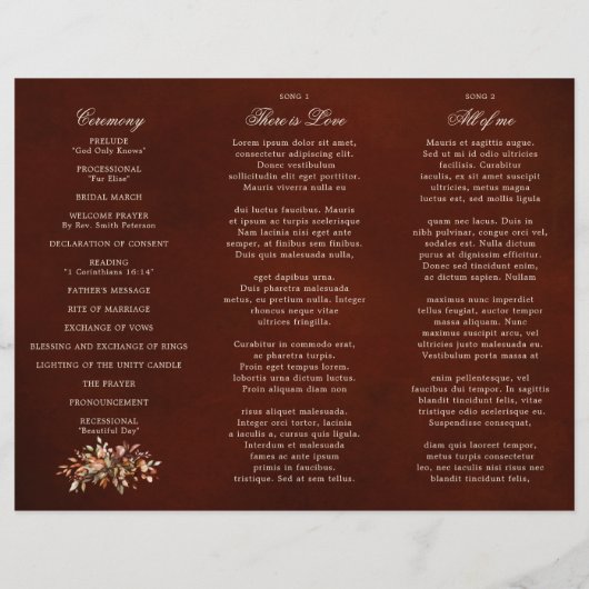 Automne Feuilles Russe Mariage campagnard Programm (Dos)