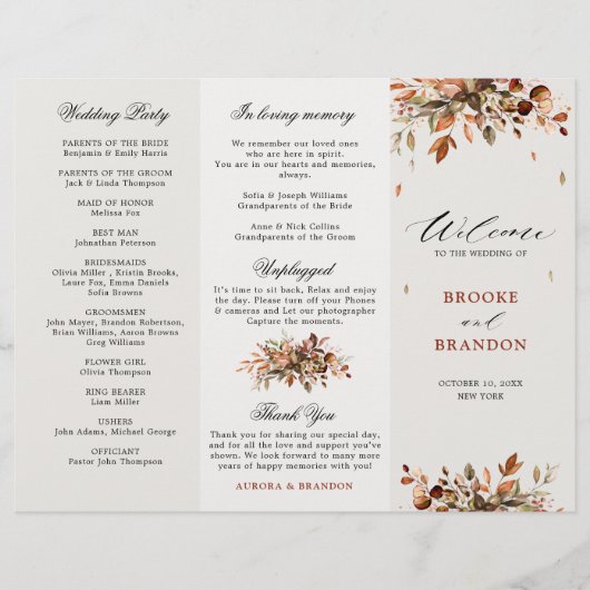 Automne Feuilles Russe Mariage campagnard Programm (Devant)
