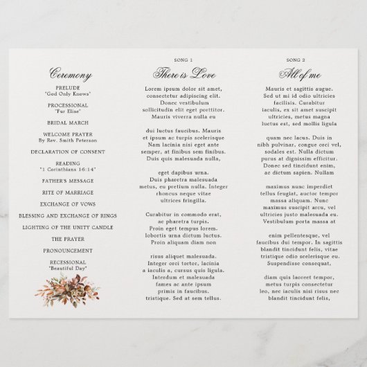 Automne Feuilles Russe Mariage campagnard Programm (Dos)