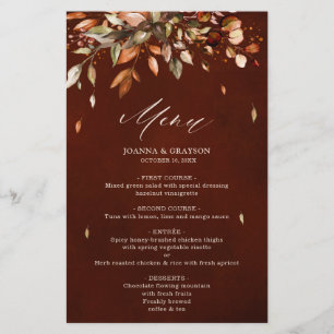 Automne Feuilles Rustique Mariage campagnard Menu