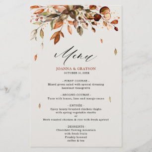 Automne Feuilles Rustique Mariage campagnard Menu