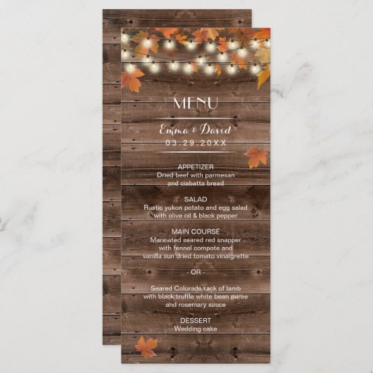 Automne Feuilles Rustique Mariage de automne Menu (Devant / Derrière)