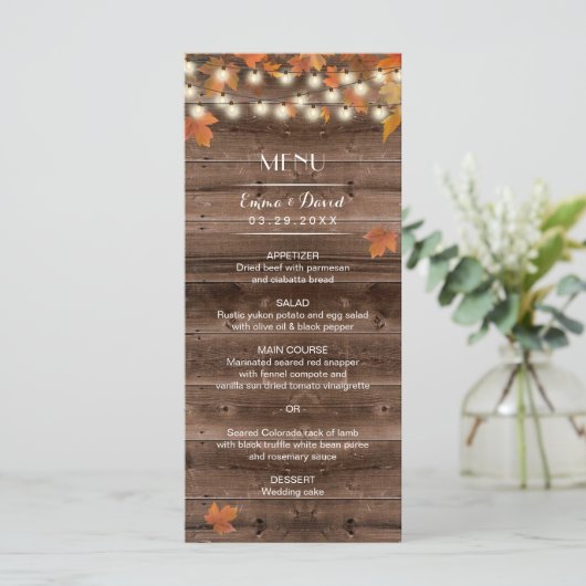Automne Feuilles Rustique Mariage de automne Menu (Debout devant)