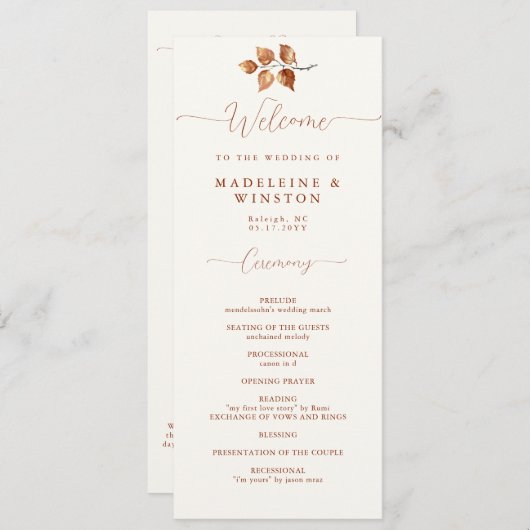 Automne Feuilles Terracotta Élégant programme de m (Devant / Derrière)