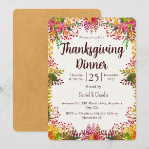 Automne Feuilles Thanksgiving Dîner Invitation