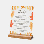 Automne Feuilles Thanksgiving Menu Boissons (Angle)
