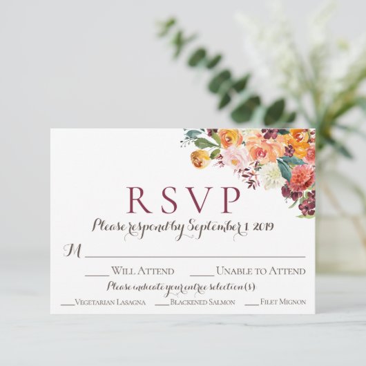 Automne Fleurs Mariage Cartes RSVP avec option de  (Debout devant)