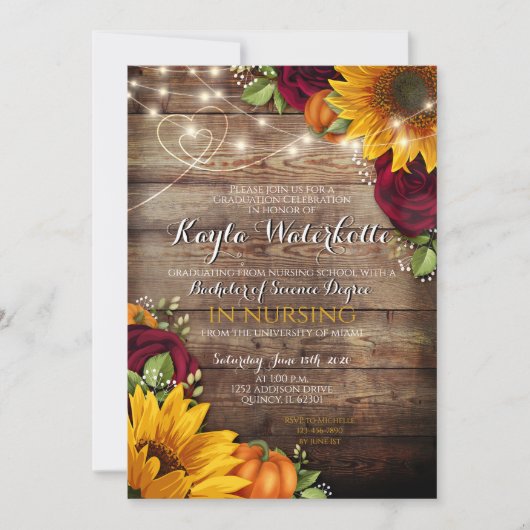 Automne Floral Automne Graduation Invitation (Devant)