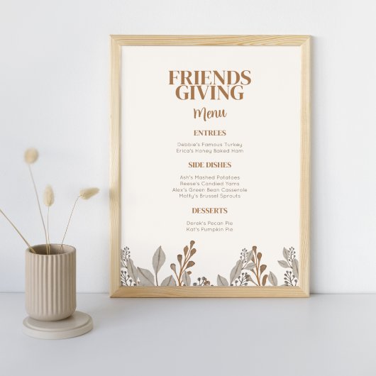 Automne Floral Boho Friendsgiving Menu Poster