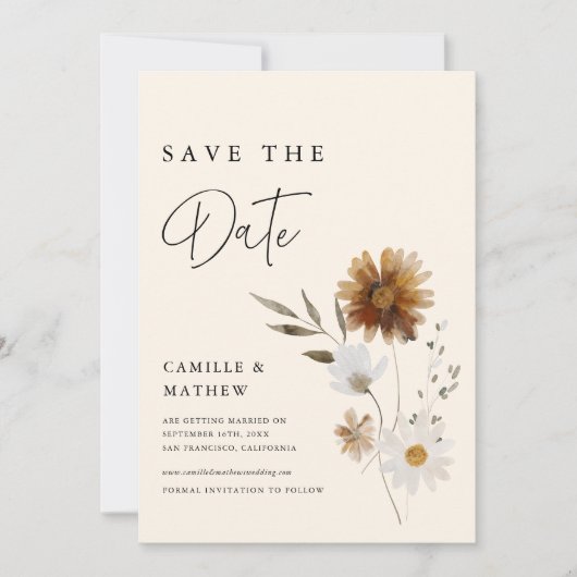 Automne Floral Boho Photo Enregistrer la carte Dat (Devant)