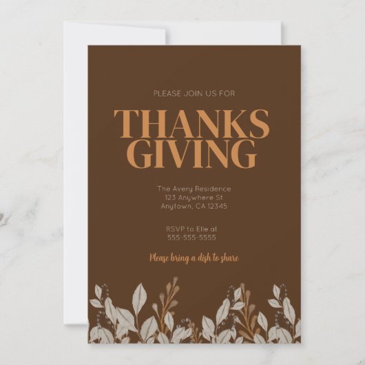 Automne Floral Boho Thanksgiving Invitation (Devant)