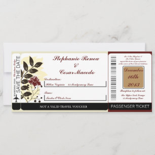 Automne Floral/Branc Boarding Pass Faire-part de m