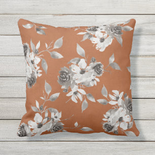 Automne Floral Burnt Orange et Sepia Coussin