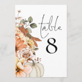 Automne Floral Citrouille Mariage Numéro de table (Dos)