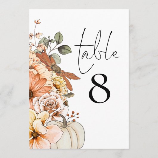 Automne Floral Citrouille Mariage Numéro de table (Dos)