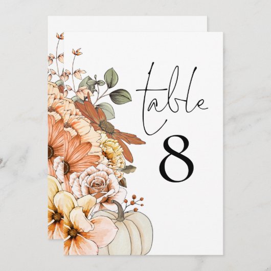 Automne Floral Citrouille Mariage Numéro de table (Devant / Derrière)