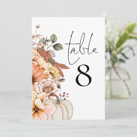 Automne Floral Citrouille Mariage Numéro de table (Debout devant)