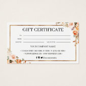 Automne Floral Customisé certificat cadeau (Dos)