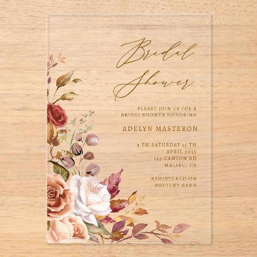 Automne Floral Élégant Bridal Douche Invitation (Recto)
