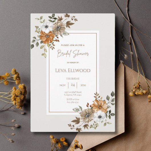 Automne Floral Elégant Bridal Showboat Invitation