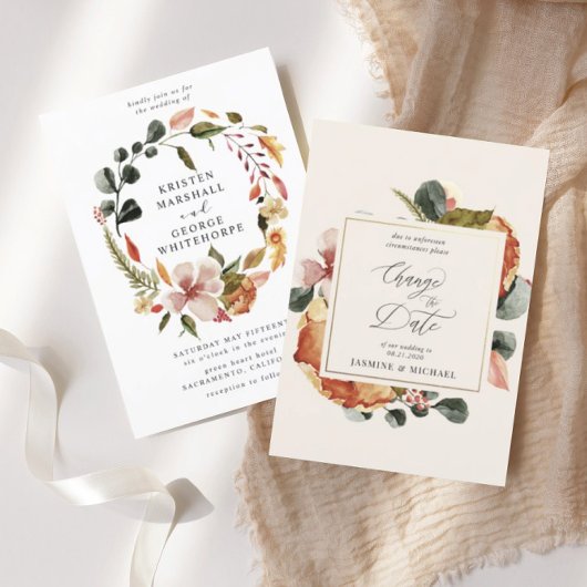 automne floral élégant Changer la date Invitation