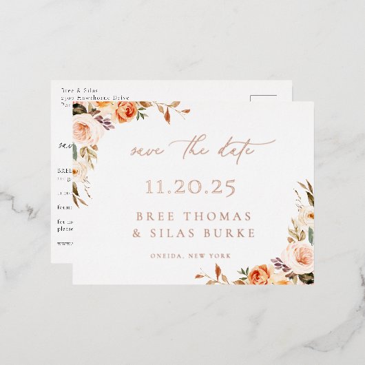 Automne Floral Enregistrer la date Faire-part Foil (Recto/Verso)