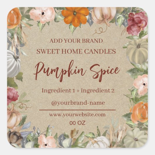 Automne Floral étiquette produit papier artisanal (Devant)