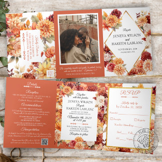 Automne Floral Faire-part de mariage Tri-Fold