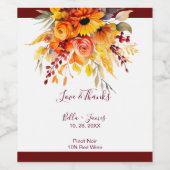 Automne Floral Folial Mariage Étiquettes de vin (Étiquettes simples)