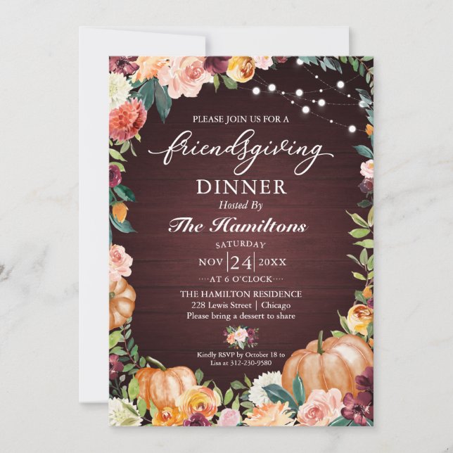 Automne Floral Friendsgiving Dîner Invitation (Devant)