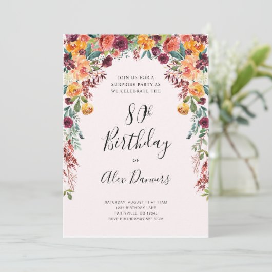 Automne Floral Invitation Anniversaire N'importe q (Debout devant)