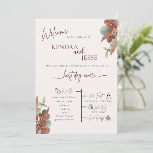Automne Floral moderne Automne Mariage programme d (Debout devant)