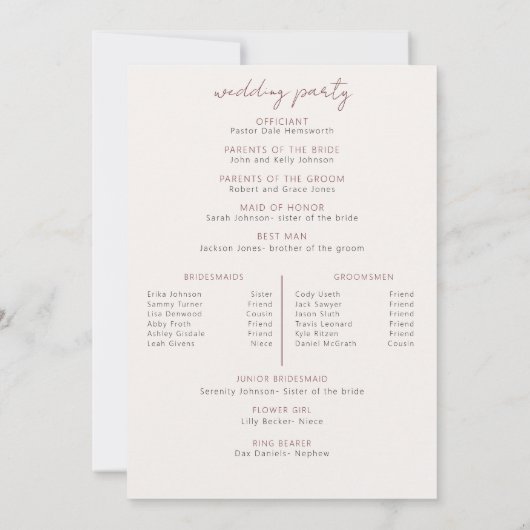 Automne Floral moderne Automne Mariage programme d (Dos)