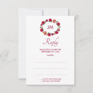 Automne Floral Monogramme Wreath Mariage Cartes de