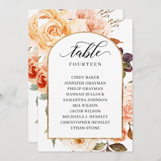 Automne Floral Numéro de table Siège Cartes de tab (Devant / Derrière)