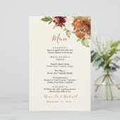 Automne Floral Orange foncé Menu Mariage (Debout devant)
