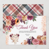 Automne Floral Owl Carte de remerciements (Devant / Derrière)