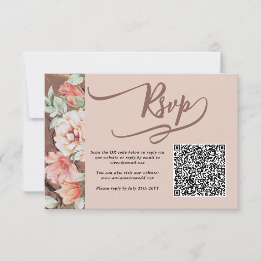Automne Floral QR Code carte de réponse RSVP (Devant)