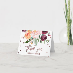 Automne Floral Rose Gold Carte de remerciements Lu