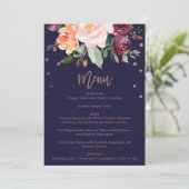 Automne Floral Rose Gold Dinner Carte Menu (Debout devant)