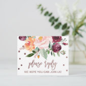 Automne Floral Rose Gold Light Menu Choix RSVP (Debout devant)