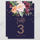 Automne Floral Rose Gold Numéro de table (Grand) (Devant / Derrière)