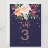Automne Floral Rose Gold Numéro de table (Grand) (Dos)